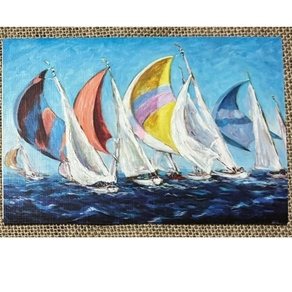 The Boat Race Fu-Tsai Tung Blank Note Card Sailboats Coastal Framable Journaling
